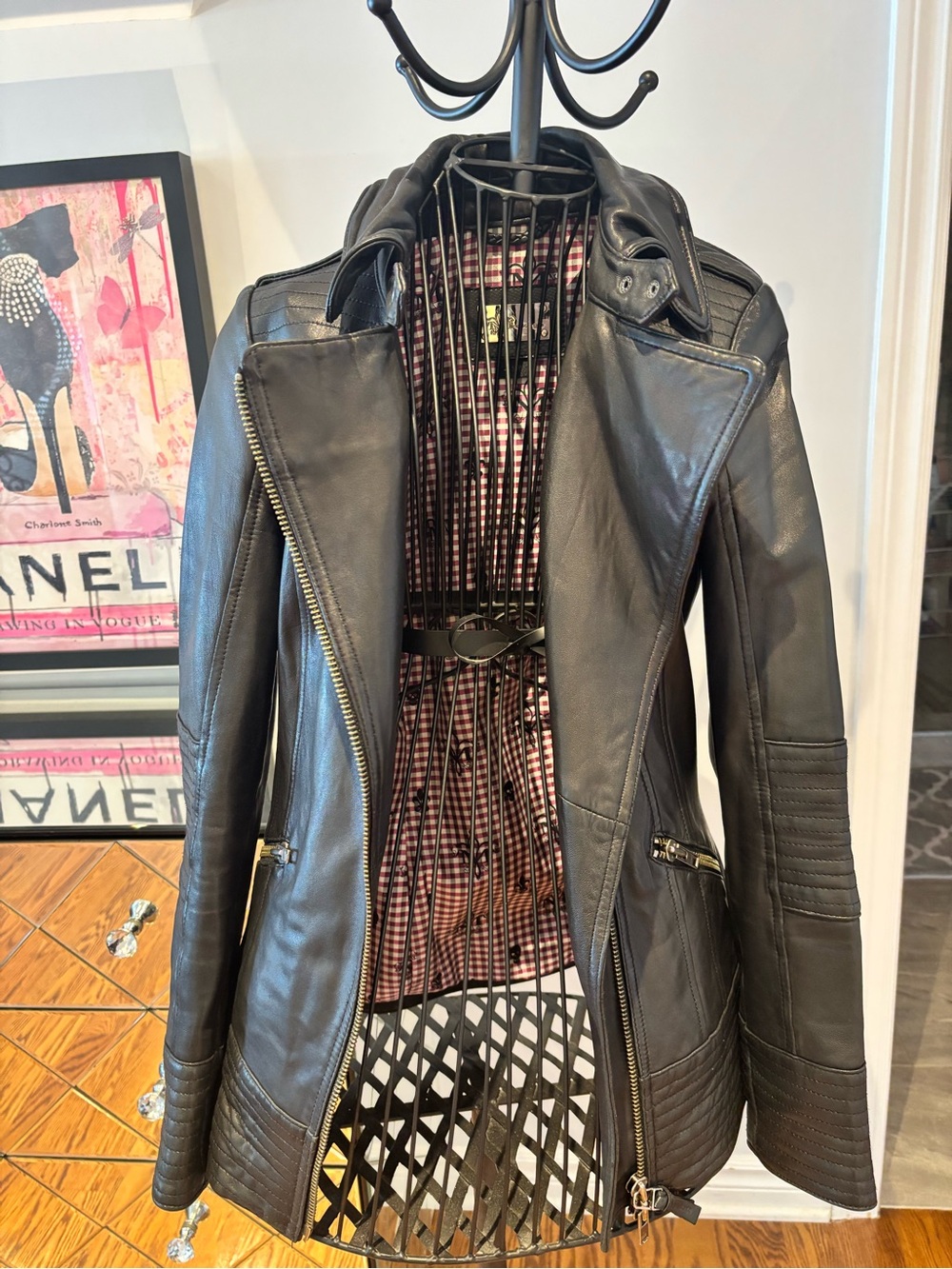 Mackage Black Leather Moto Jacket with Quilted Panels